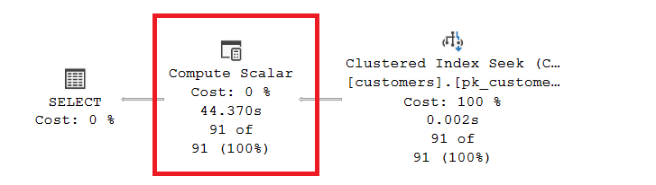 The depiction shows the costs for the search of a 91 records wth 44,5 seconds for the calculated value.